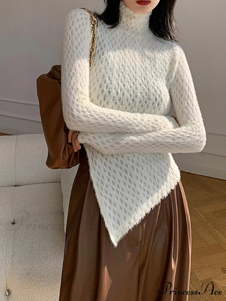 Argyle Asymmetric Graceful Mock Neck Blouse