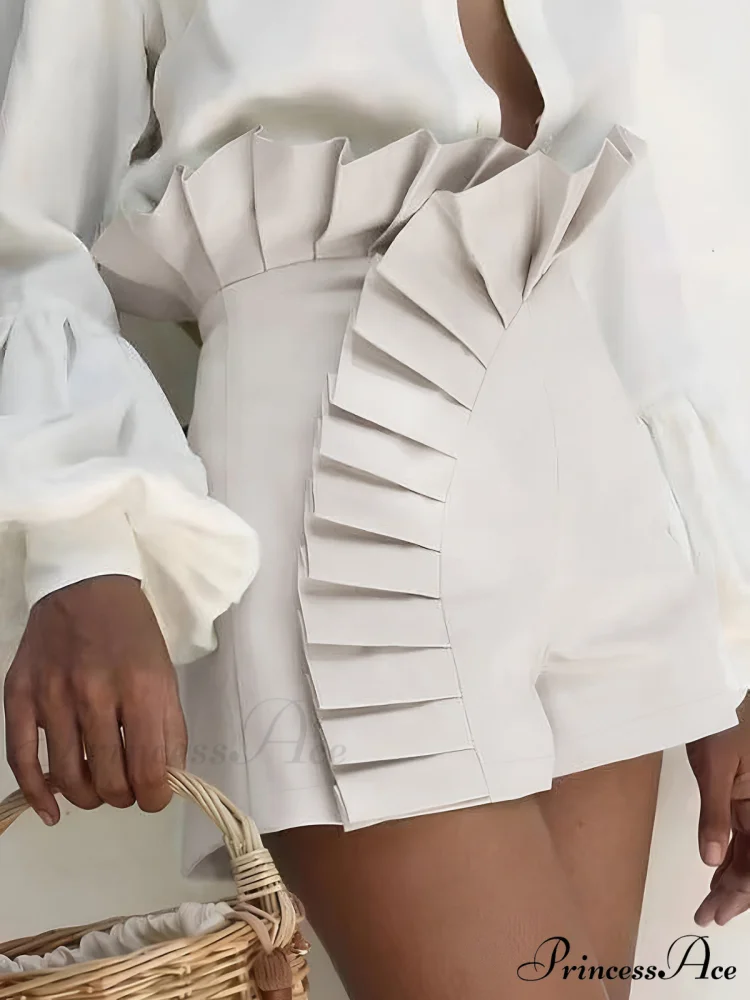 Asymmetric Pleated Graceful Zip Shorts