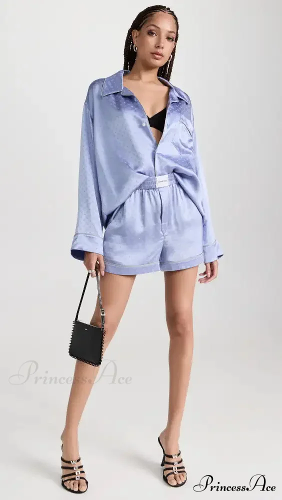 Pajama Boxer Shorts and Graceful Long Sleeve Shirt Set