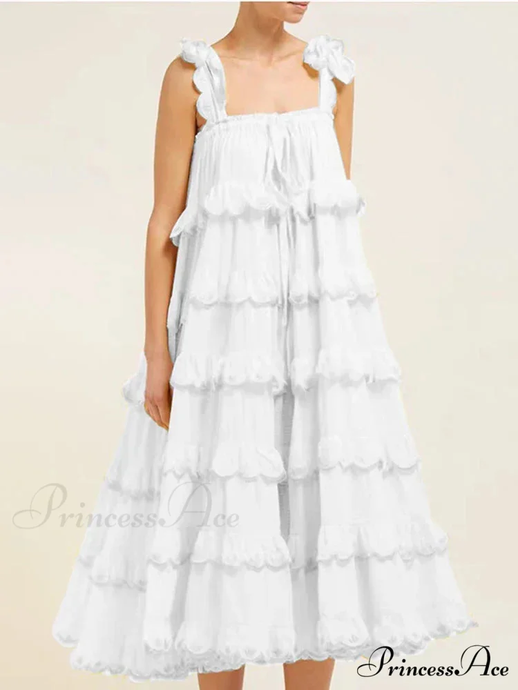 Milk Schiffli Stylish Frill Maxi Dress