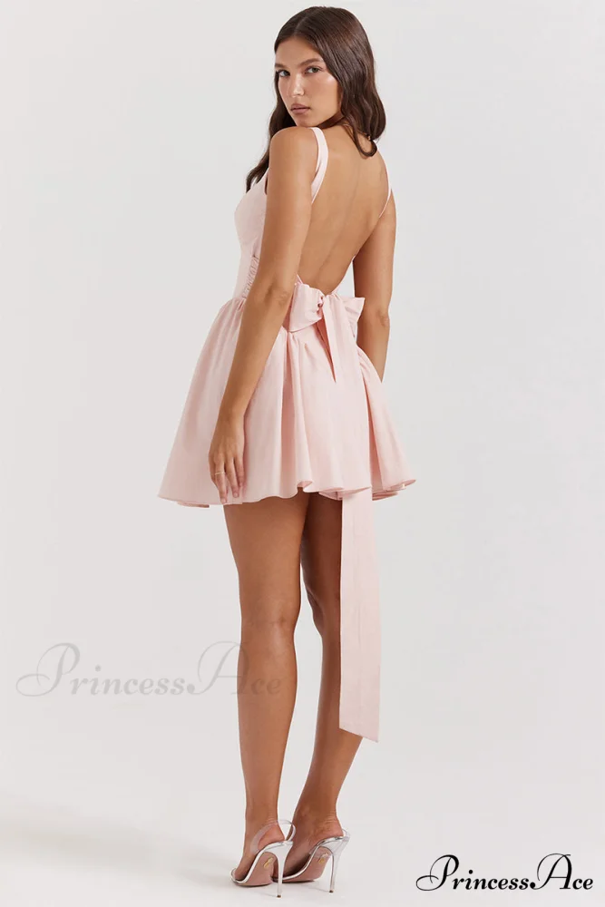 Monterey Cypress White Trendy Bow Mini Dress - Image 12