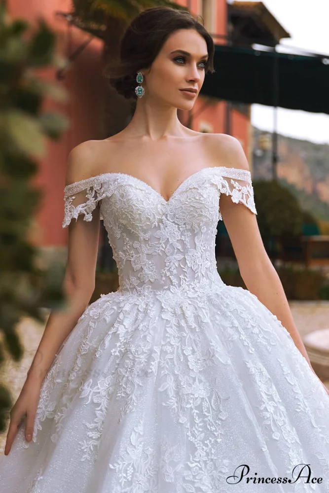 Athens Lace Applique Trendy Off-the-Shoulder Wedding Dress - Image 3