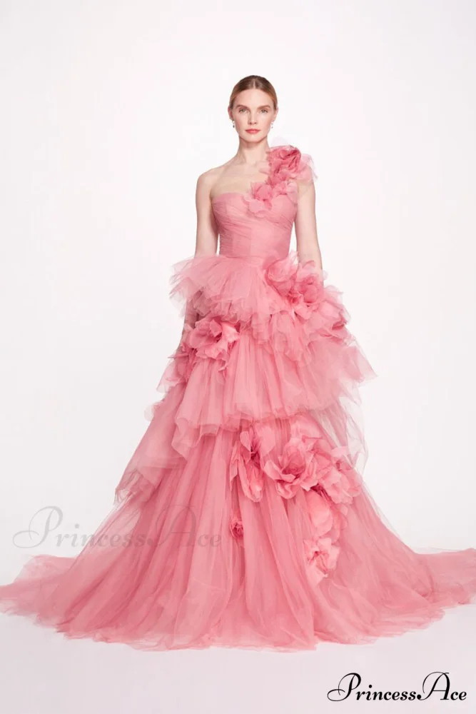 Isabella One-shoulder 3D Trendy Floral Soft Tulle Gown