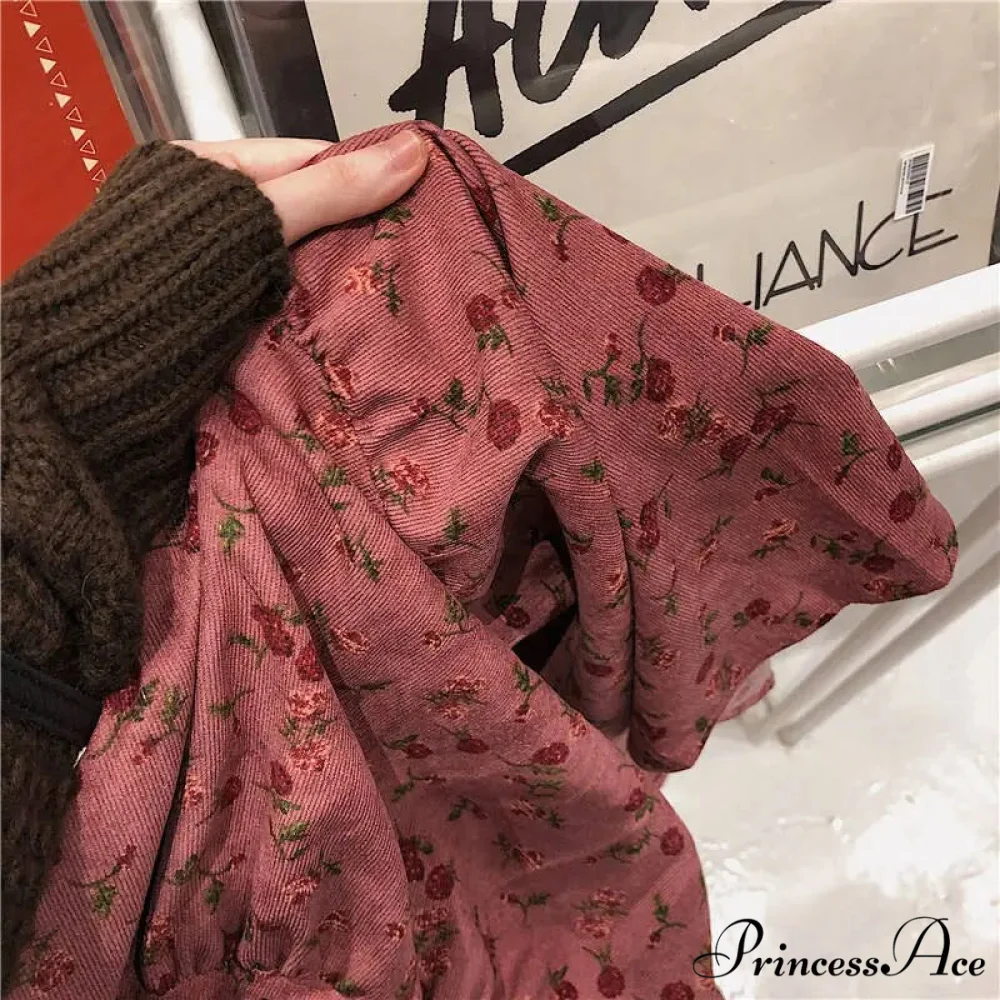Corduroy High Waist Charming Floral Print Maxi Skirt - Image 19