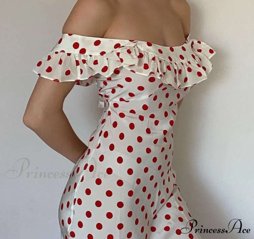 Red Polka Dot Charming Off Shoulder Maxi Dress