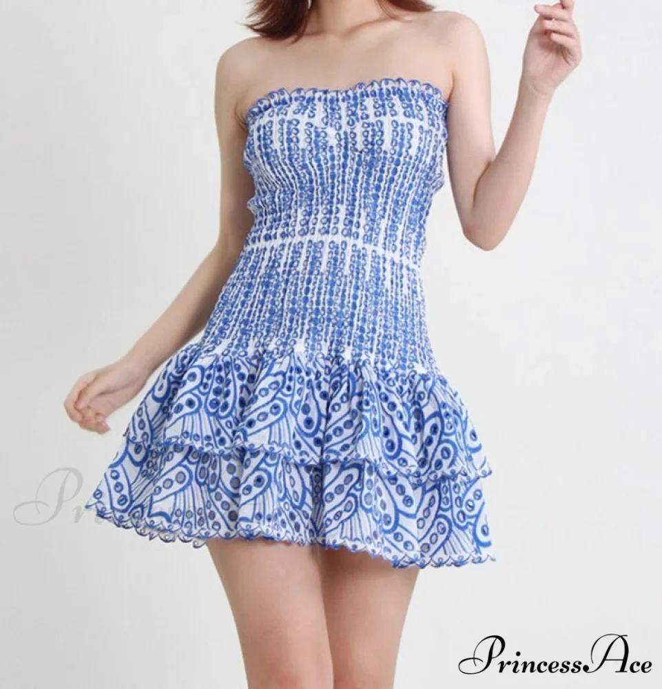 Printed Ruched Stylish Tube Mini Dress