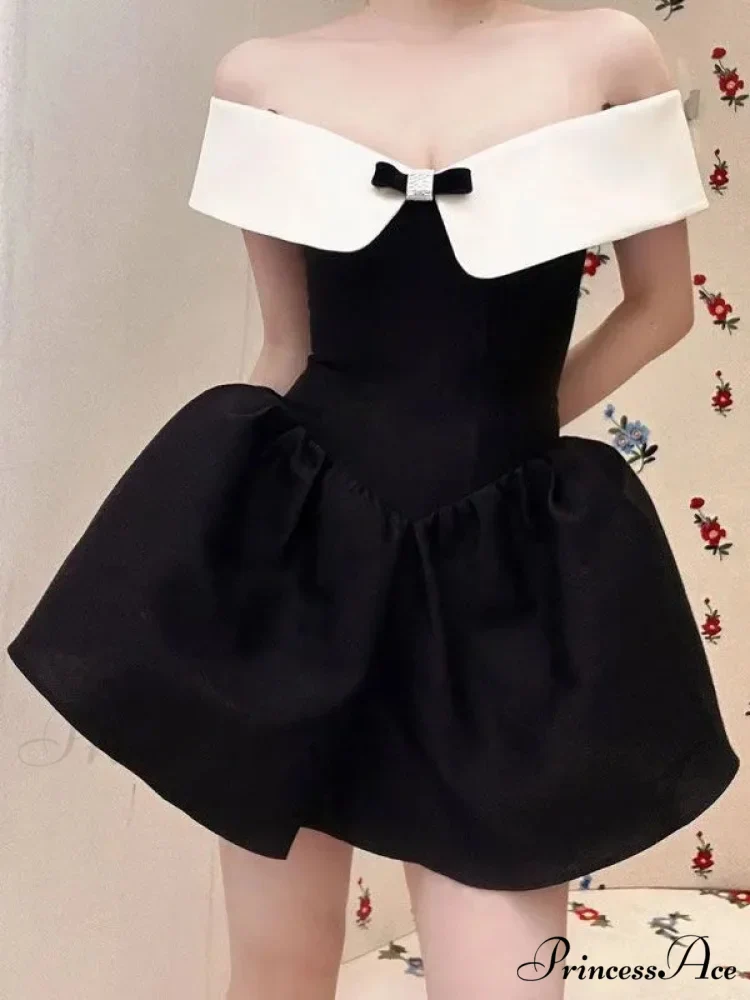 Black Off-Shoulder Contrast Charming Collar Mini Dress - Image 6