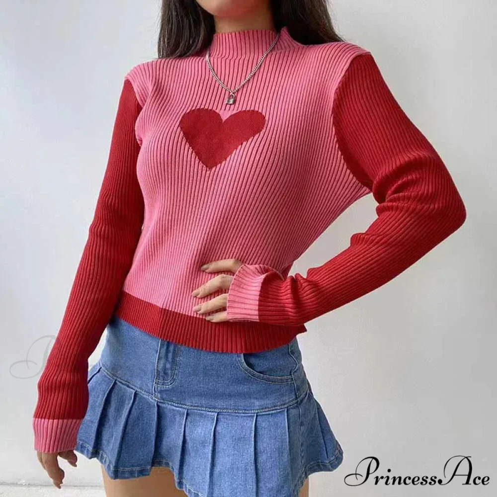 Heart Shape Long Charming Sleeve Knitted Top