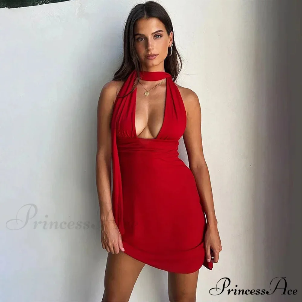 Deep V-Neck Bandage Charming Backless Mini Dress - Image 11