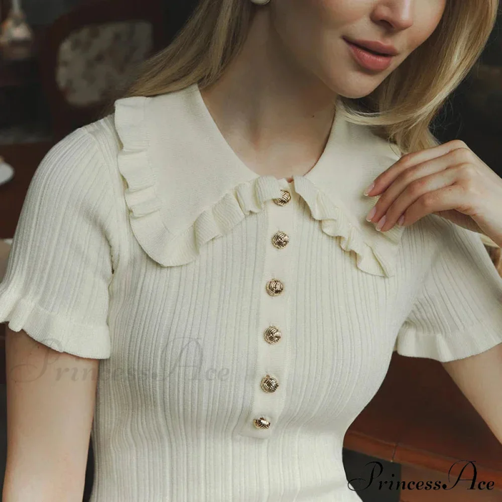 Frill Collar Short Charming Sleeve Mini Dress - Image 5
