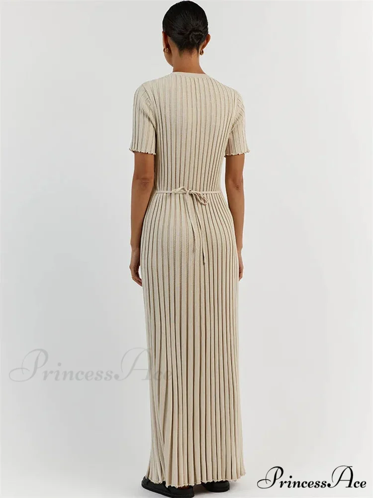 Ribbed Short Stylish Sleeve Maxi Dress - Image 4