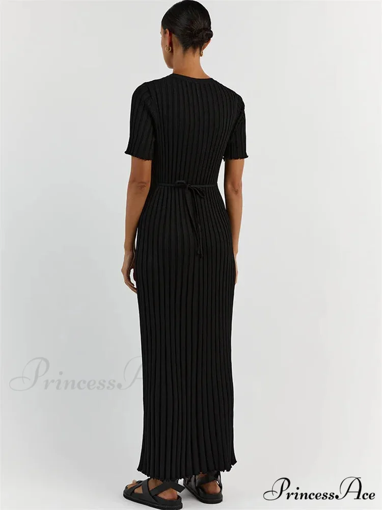 Ribbed Short Stylish Sleeve Maxi Dress - Image 6