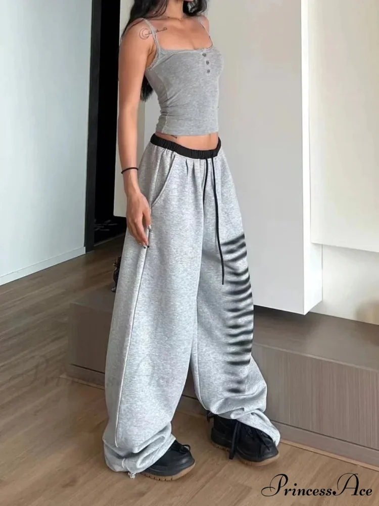 Grey Baggy Stylish Slit Patchwork Sweatpants - Image 11