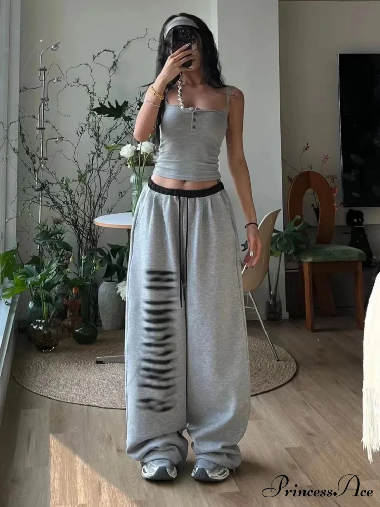 Grey Baggy Stylish Slit Patchwork Sweatpants - Image 8