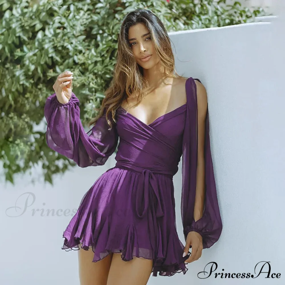 Printed Long Slit Charming Sleeve Mini Dress - Image 20