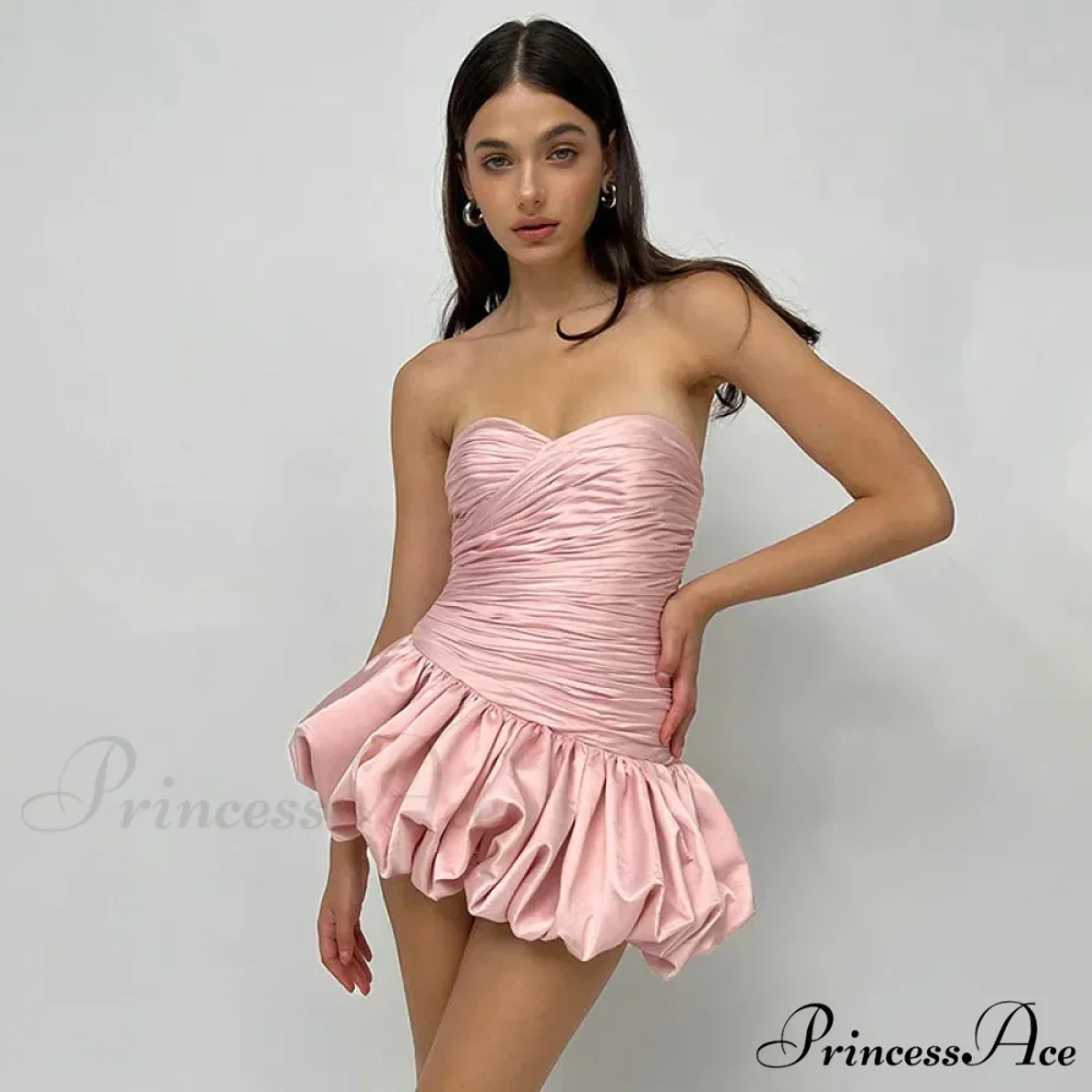 Satin Ruched Stylish Puff Mini Dress