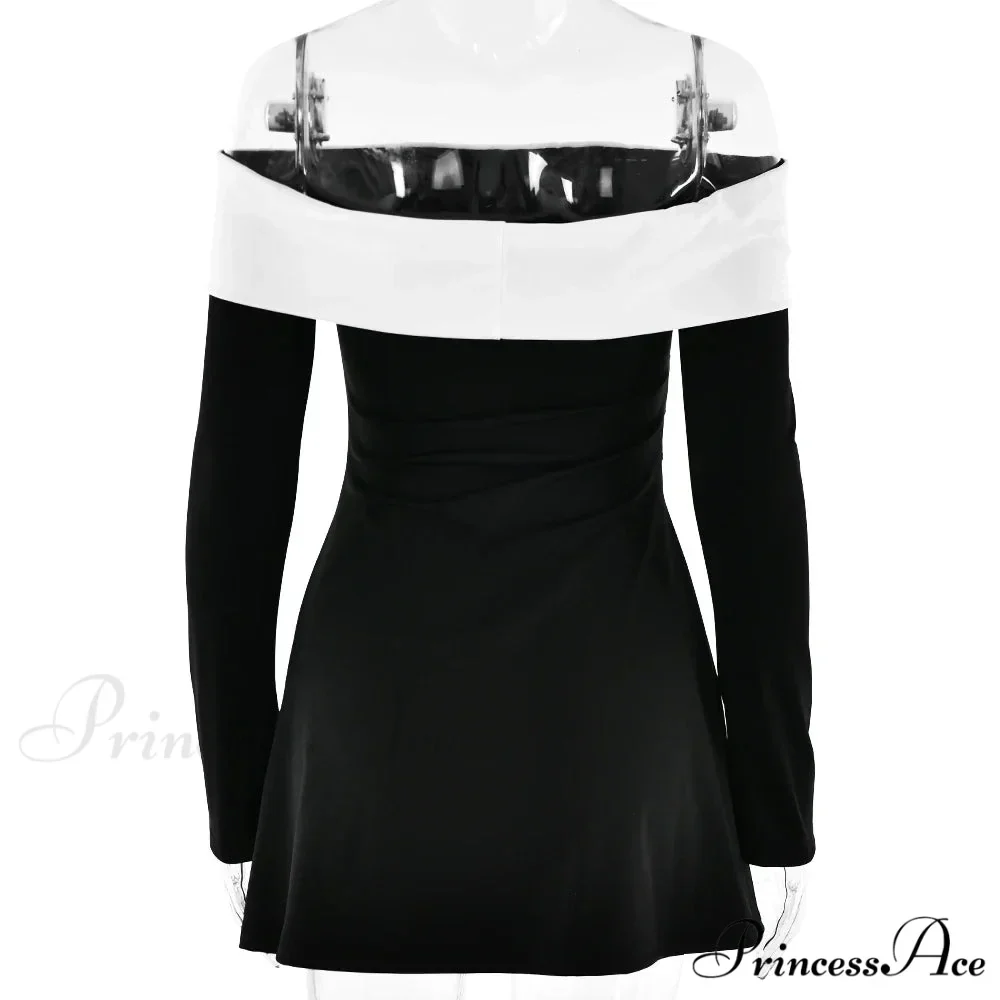 Off-Shoulder Contrast Long Charming Sleeve Mini Dress - Image 8