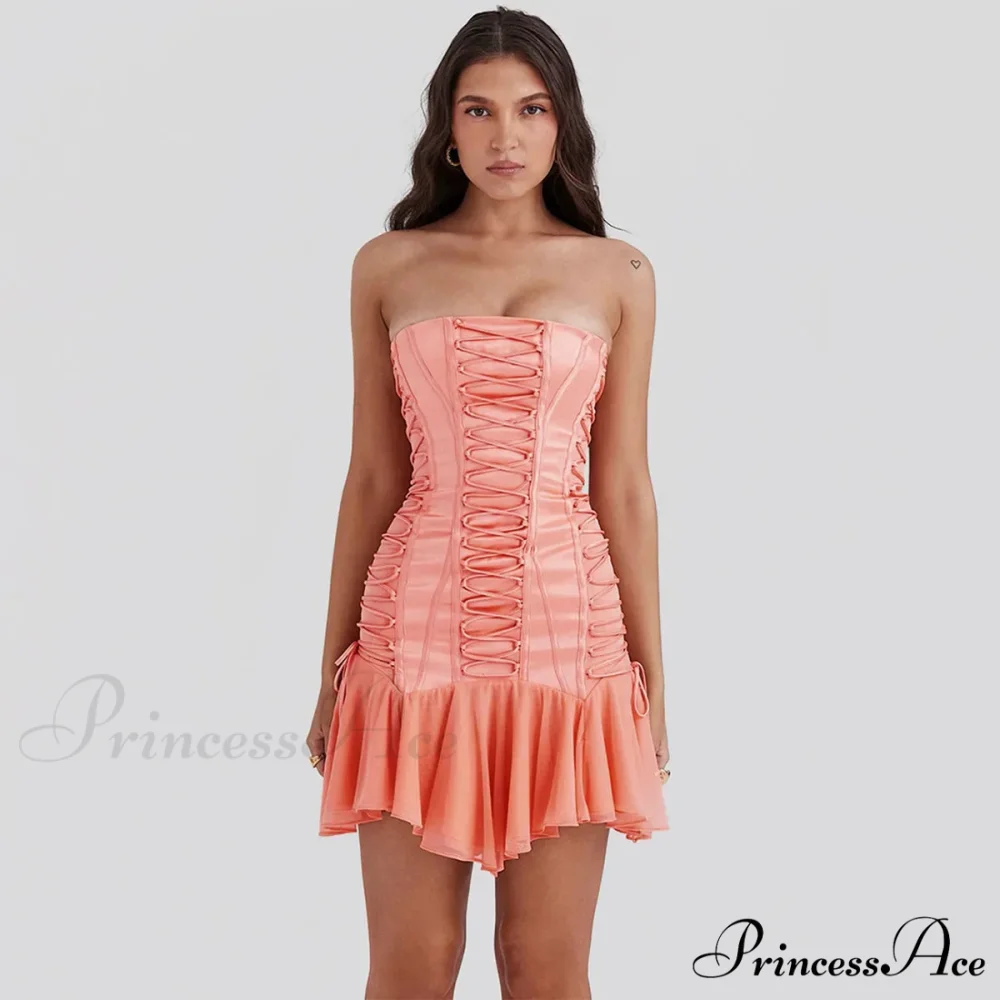Satin Lace Up Charming Bandage Strapless Mini Dress