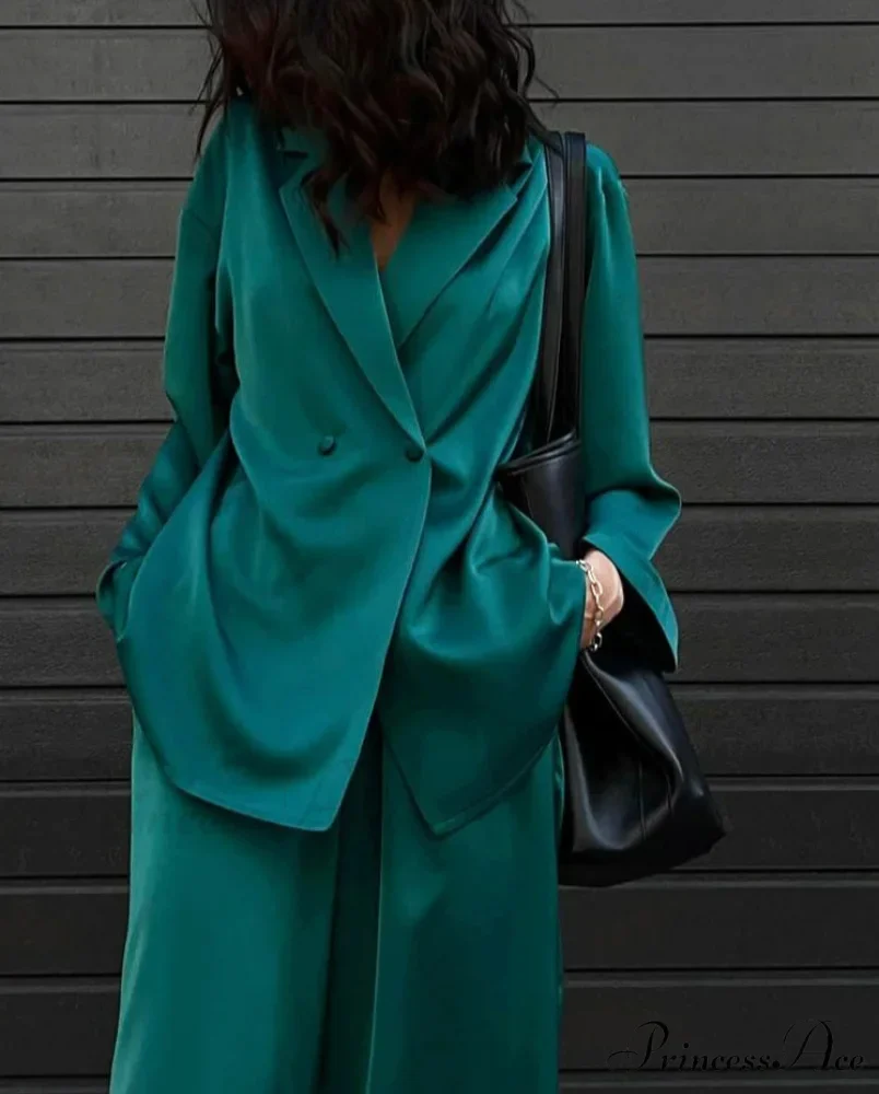 Verdant Silk Elevated Waist Pants Workplace Duo Ensemble