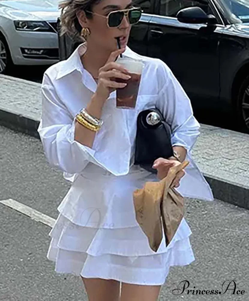 White Pockets Flowing Frill Workplace Two Piece Set